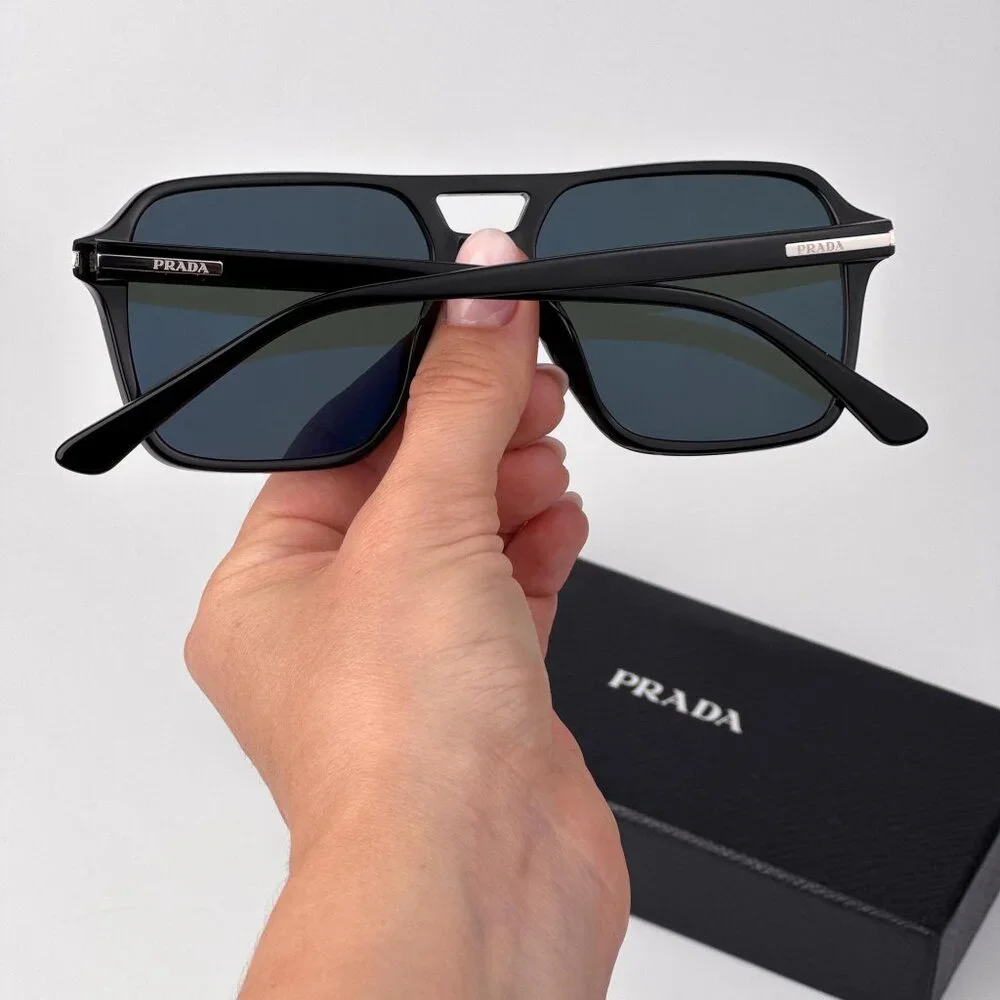 Prada PR20YS Sunglasses – Black Pilot Frame Green Polarized | Model 1AB03R